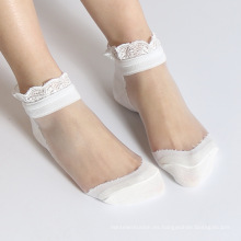 Medias de cristal mujeres calcetines jacquard jacquard calcetines de tobillo de seda ultra delgados de fábrica de tobillo